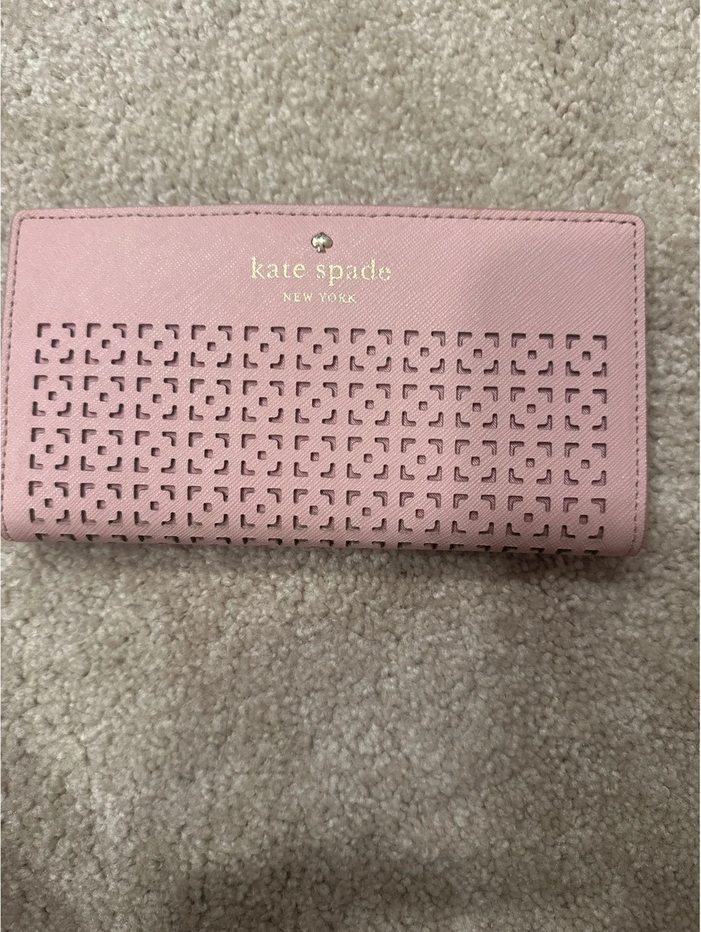 Kate Spade New York Pink Leather Wallet with Laser Cut Detail